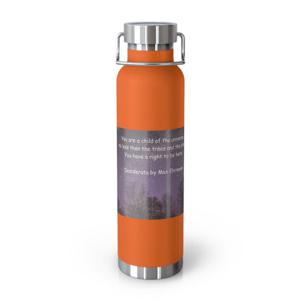 Inspirational Copper Insulated Water Bottle - 22oz with Motivational Quote