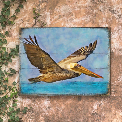 Flying Pelican Wooden Coastal Wall Art by Nature Wonders - Coastal Sea-Life Decor - 95387B-1