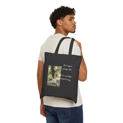 Yoga Seniors Tote — "Don't Regret Growing Older" Cotton Canvas Tote