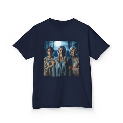 Triple Goddess Kids Tee – Mystical Sisters Graphic Cotton Shirt