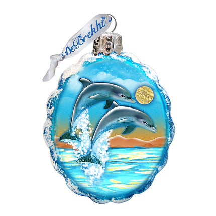 Flower Dolphins Mercury Glass Ornament by G. DeBrekht - Coastal Holiday Decor - 777373-4