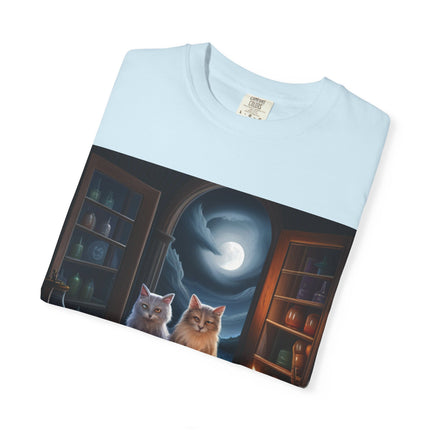 Magical Cats Unisex T-Shirt - Cozy Night Reading Design