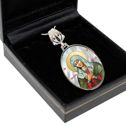Mother of God Tenderness Silver Plated Mother of Pearl Necklace Jewelry - 43012-4