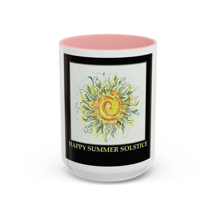 Happy Summer Solstice Coffee Mug — Sun Illustration Accent Mug (11/15oz)