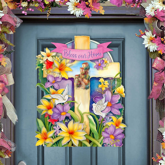 Bless Our Home Cross Holiday Door Décor by G. Debrekht - Easter Spring Décor - 8688161H-0