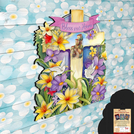 Bless Our Home Cross Holiday Door Décor by G. Debrekht - Easter Spring Décor - 8688161H-4