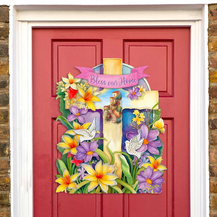 Bless Our Home Cross Holiday Door Décor by G. Debrekht - Easter Spring Décor - 8688161H-2