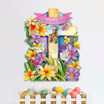 Bless Our Home Cross Holiday Door Décor by G. Debrekht - Easter Spring Décor - 8688161H-3