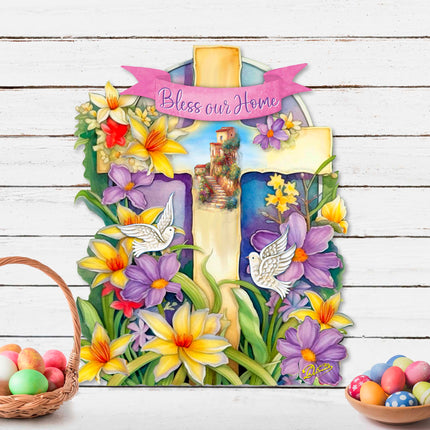 Bless Our Home Cross Holiday Door Décor by G. Debrekht - Easter Spring Décor - 8688161H-1