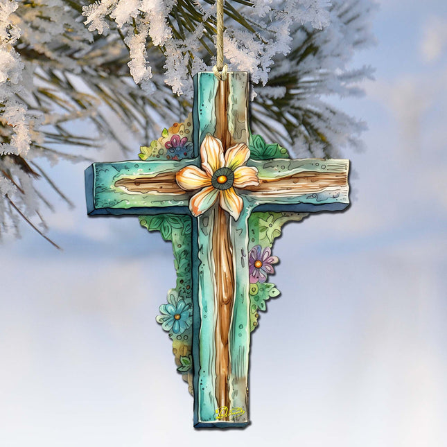 Teal Easter Cross Wooden Ornaments by G. DeBrekht Easter Spring Décor - 8688164-0