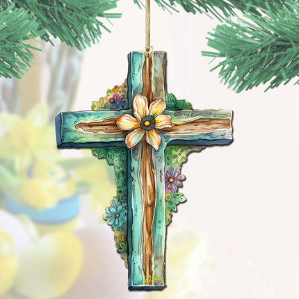 Teal Easter Cross Wooden Ornaments by G. DeBrekht Easter Spring Décor - 8688164-1