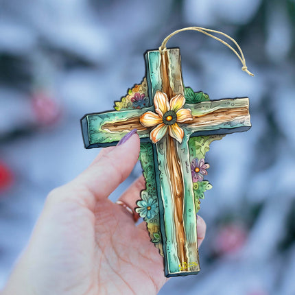 Teal Easter Cross Wooden Ornaments by G. DeBrekht Easter Spring Décor - 8688164-2