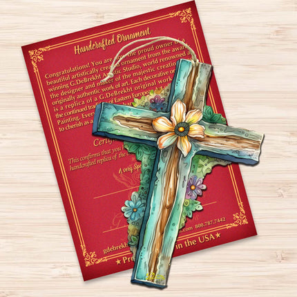 Teal Easter Cross Wooden Ornaments by G. DeBrekht Easter Spring Décor - 8688164-3
