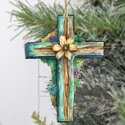 Teal Easter Cross Wooden Ornaments by G. DeBrekht Easter Spring Décor - 8688164-4
