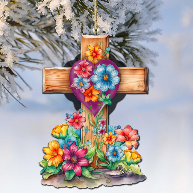 Easter Floral Cross Wooden Ornaments by G. DeBrekht Easter Spring Décor - 8688166-0