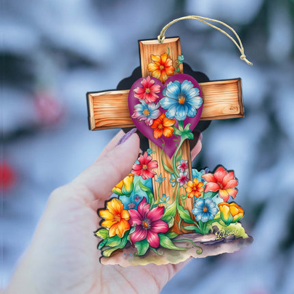 Easter Floral Cross Wooden Ornaments by G. DeBrekht Easter Spring Décor - 8688166-2