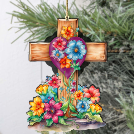 Easter Floral Cross Wooden Ornaments by G. DeBrekht Easter Spring Décor - 8688166-4