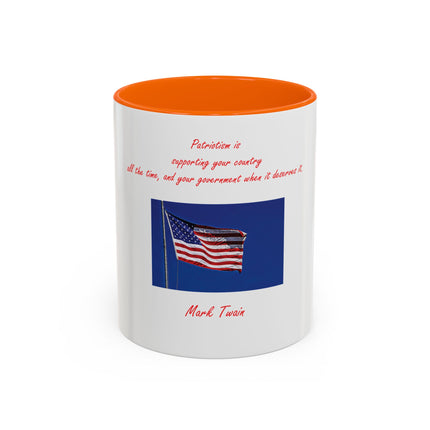 American Flag Accent Coffee Mug — Patriotic Quote by Mark Twain, 11/15oz