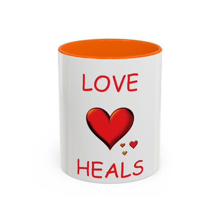 Love Heals Accent Mug – 11oz Ceramic Cup for Coffee & Kindness