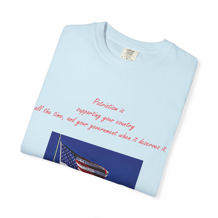 Patriotic Unisex Garment-Dyed T-Shirt with American Flag – Quote by Mark Twain