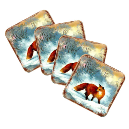 Fox Wooden Cork Coasters Gift Set of 4 by Nature Wonders - Nature Wildlife Decor  - 95376C-S4-4