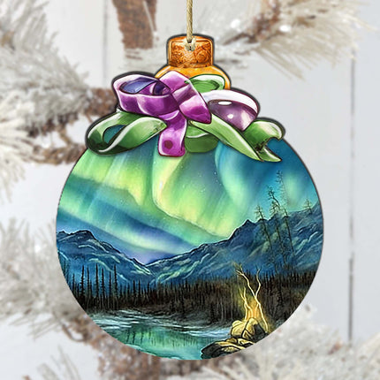 Northern Lights Splendor Wooden Ornaments by G.Debrekht - Wildlife Holiday Décor - 870024-2