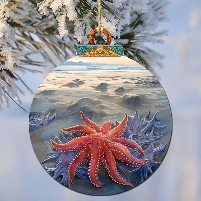 Alaskan Sunflower Sea Star Wooden Ornaments by G.Debrekht - Wildlife Holiday Décor - 870045-0