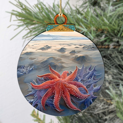 Alaskan Sunflower Sea Star Wooden Ornaments by G.Debrekht - Wildlife Holiday Décor - 870045-1