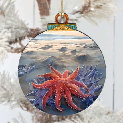 Alaskan Sunflower Sea Star Wooden Ornaments by G.Debrekht - Wildlife Holiday Décor - 870045-2