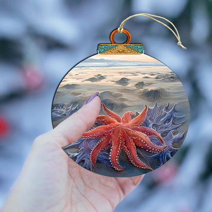 Alaskan Sunflower Sea Star Wooden Ornaments by G.Debrekht - Wildlife Holiday Décor - 870045-4