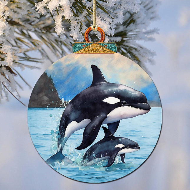 Orca's Family Wooden Ornaments by G.Debrekht - Wildlife Holiday Décor - 870052-0