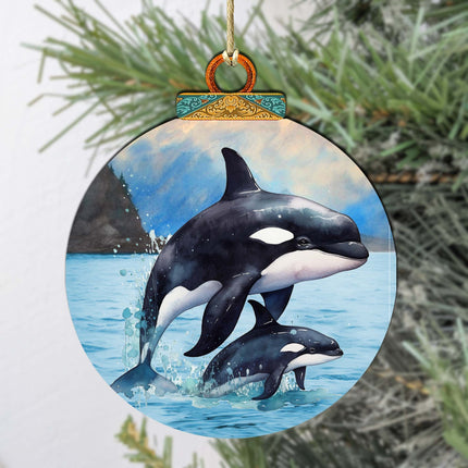 Orca's Family Wooden Ornaments by G.Debrekht - Wildlife Holiday Décor - 870052-1