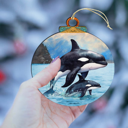 Orca's Family Wooden Ornaments by G.Debrekht - Wildlife Holiday Décor - 870052-4