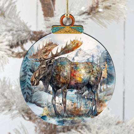 Alaskan Majestic Moose Wooden Ornaments by G.Debrekht - Wildlife Holiday Décor - 870053-2
