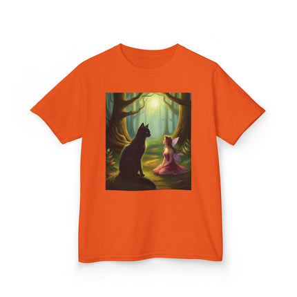Enchanted Forest Kids Tee – Magical Fairy & Black Cat Design