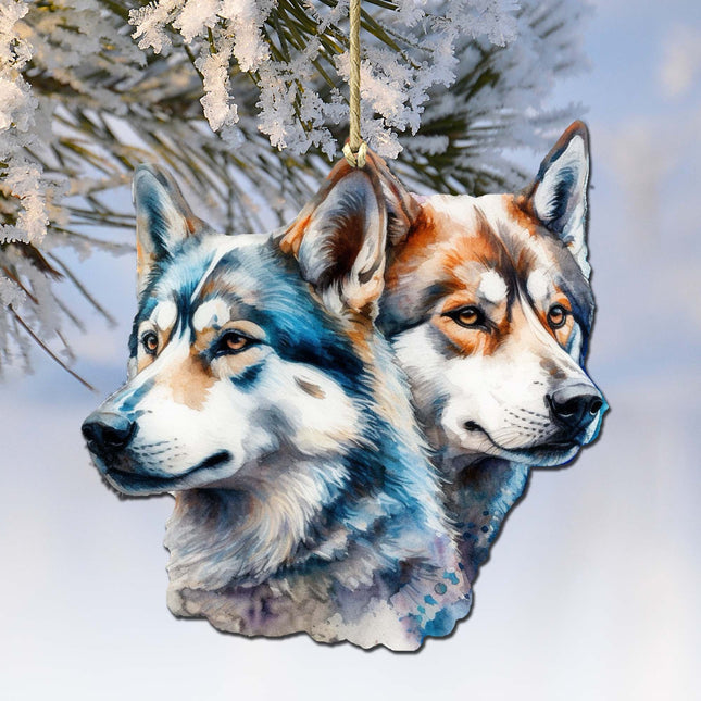 Alaskan Wolves Wooden Ornaments by G.Debrekht - Wildlife Holiday Décor - 8710115-2-0