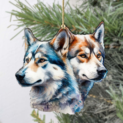Alaskan Wolves Wooden Ornaments by G.Debrekht - Wildlife Holiday Décor - 8710115-2-1