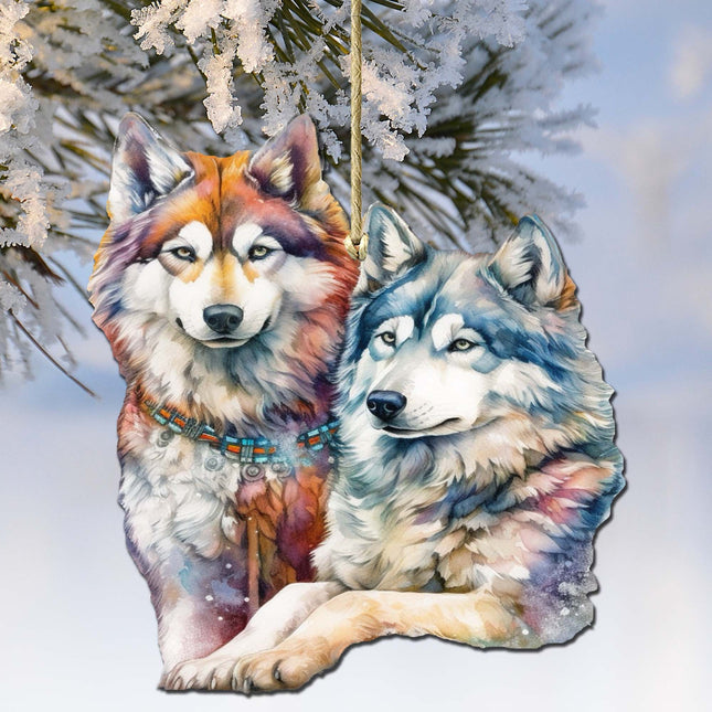 Mysterious Wolves Wooden Ornaments by G.Debrekht - Wildlife Holiday Décor - 8710115-3-0