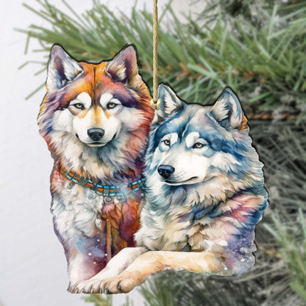 Mysterious Wolves Wooden Ornaments by G.Debrekht - Wildlife Holiday Décor - 8710115-3-1