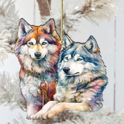 Mysterious Wolves Wooden Ornaments by G.Debrekht - Wildlife Holiday Décor - 8710115-3-2