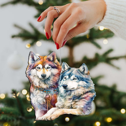 Mysterious Wolves Wooden Ornaments by G.Debrekht - Wildlife Holiday Décor - 8710115-3-3