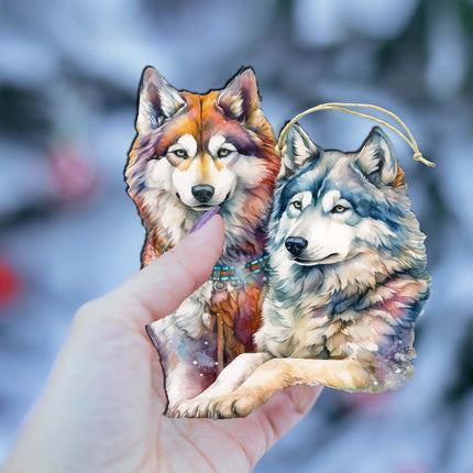 Mysterious Wolves Wooden Ornaments by G.Debrekht - Wildlife Holiday Décor - 8710115-3-4