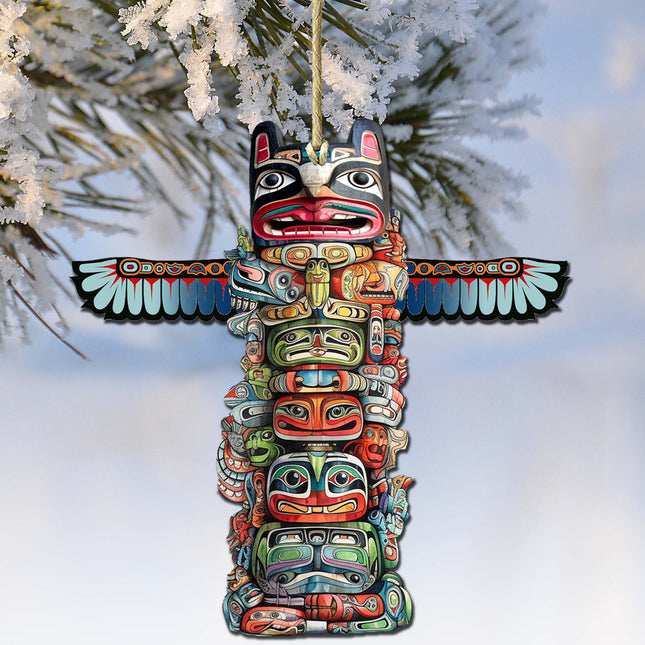 Symbolic Totem Pole Wooden Ornaments by G.Debrekht - Wildlife Holiday Décor - 8710117-2-0