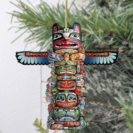 Symbolic Totem Pole Wooden Ornaments by G.Debrekht - Wildlife Holiday Décor - 8710117-2-1