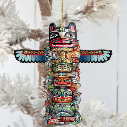 Symbolic Totem Pole Wooden Ornaments by G.Debrekht - Wildlife Holiday Décor - 8710117-2-2