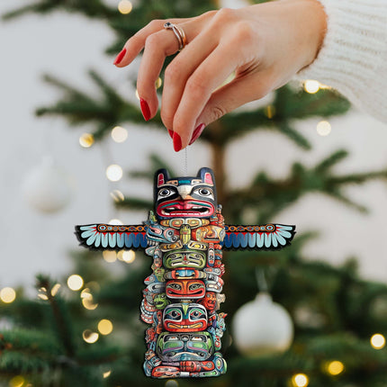 Symbolic Totem Pole Wooden Ornaments by G.Debrekht - Wildlife Holiday Décor - 8710117-2-3