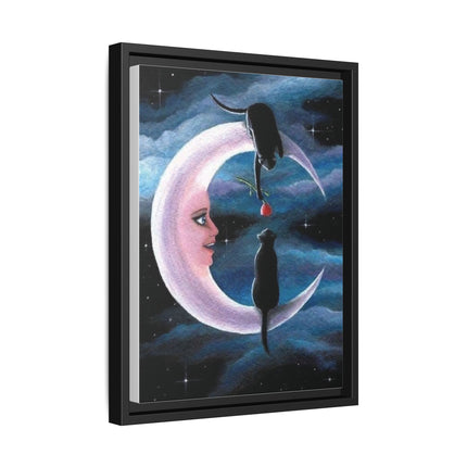 Framed Matte Canvas Moon Cats Wall Art — Whimsical Night Sky Print