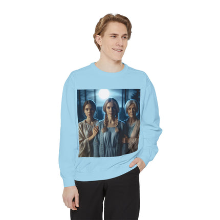 Mystical Sisters Sweatshirt – Garment-Dyed Art of Triple Goddess