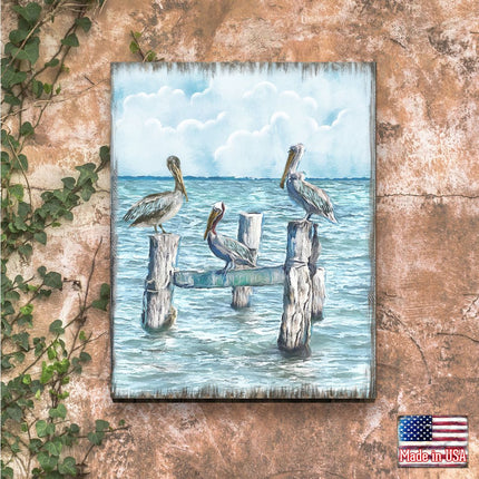 Waiting for a Catch Pelicans Wooden Coastal Wall Art by Nature Wonders - Coastal Sea-Life Decor - 95252-5B-1