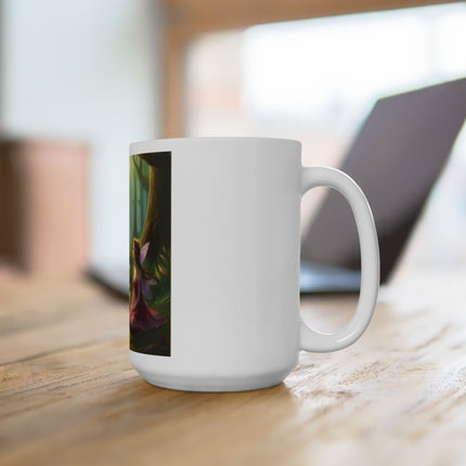 Fairy and Cat Forest Ceramic Mug — Enchanted Woodland Tea Coffee Cup (11oz, 15oz)
